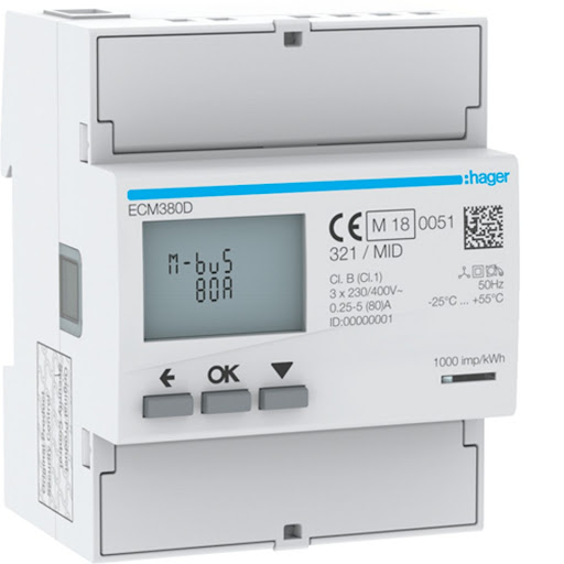 Hager Energimätare ECM380D 3-fas 80A Direkt MBUS