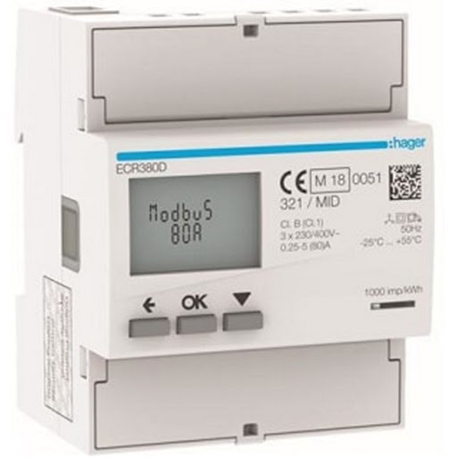 Hager Energimätare ECR380D 3-fas 80A Direkt Modbus