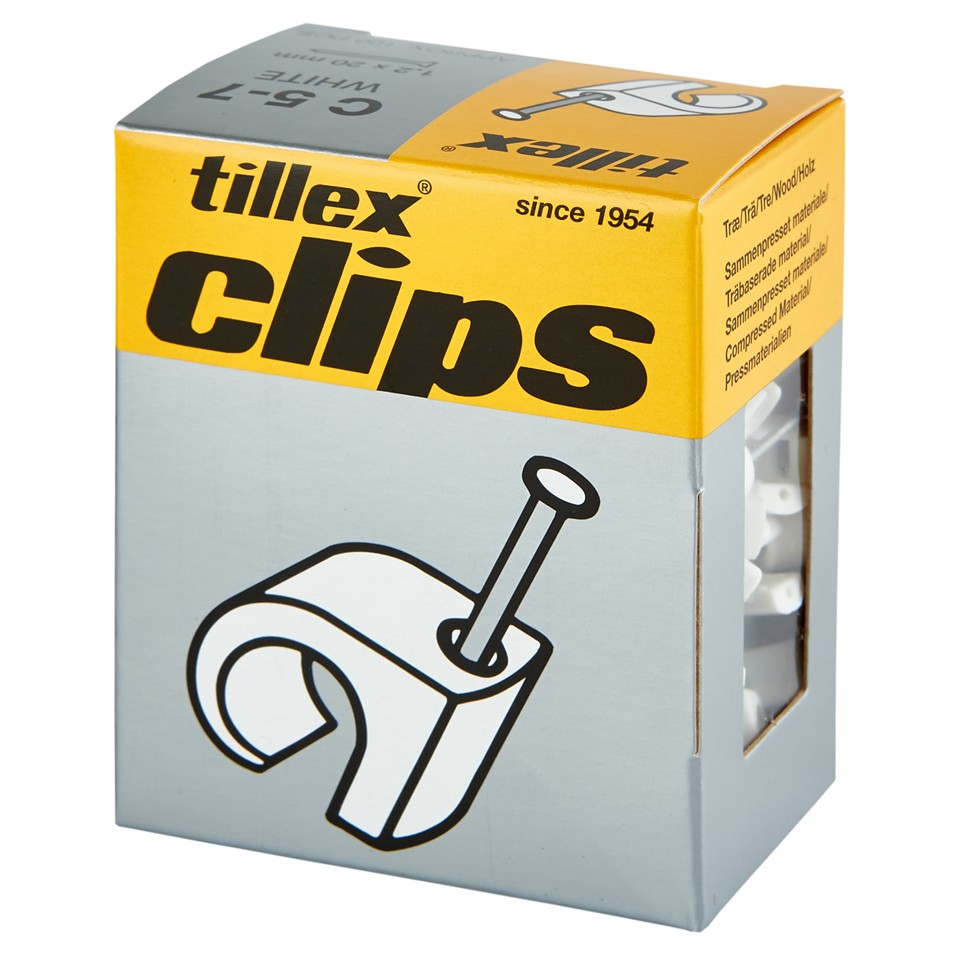 Tillex Clips 5-7mm kabel (spiklängd 20mm) vit 100/pak