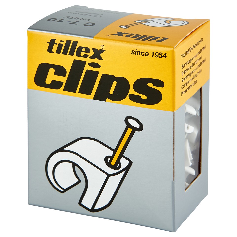 Tillex Clips 7-10mm kabel (spiklängd 25mm) vit 100/pak