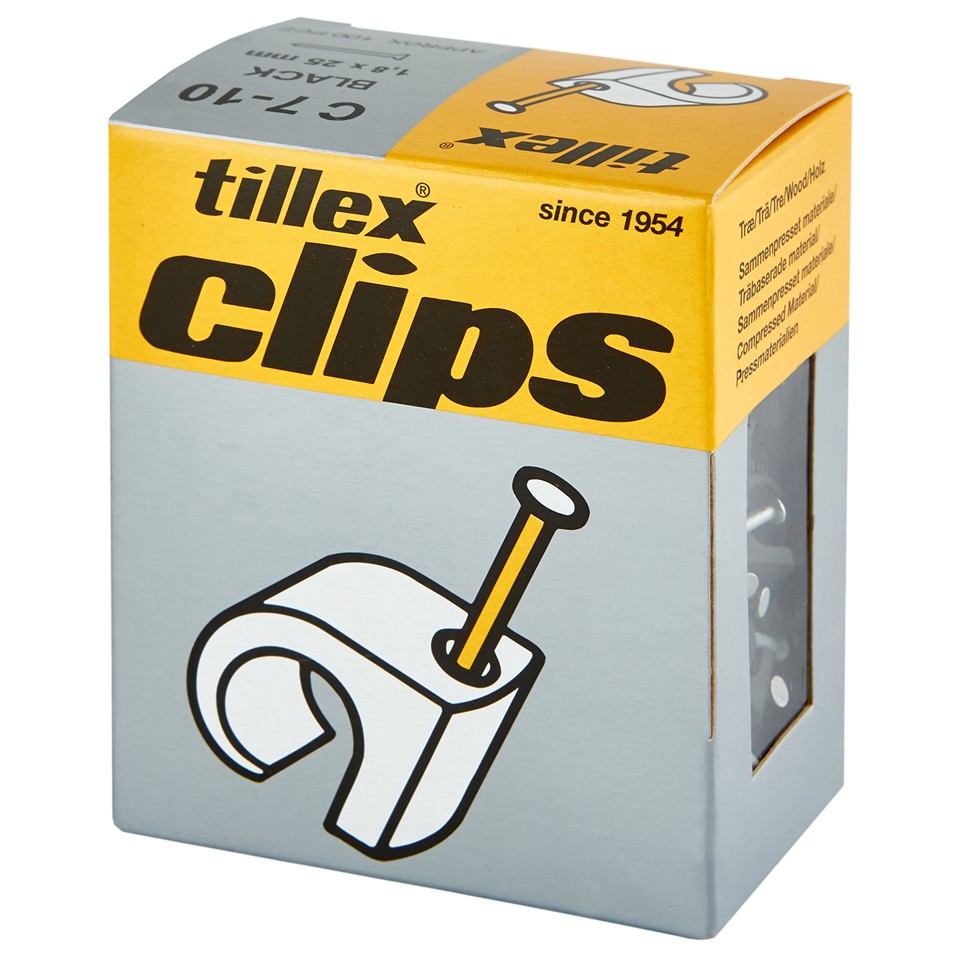 Tillex Clips 7-10mm kabel (spiklängd 30mm) svart (100/pak)