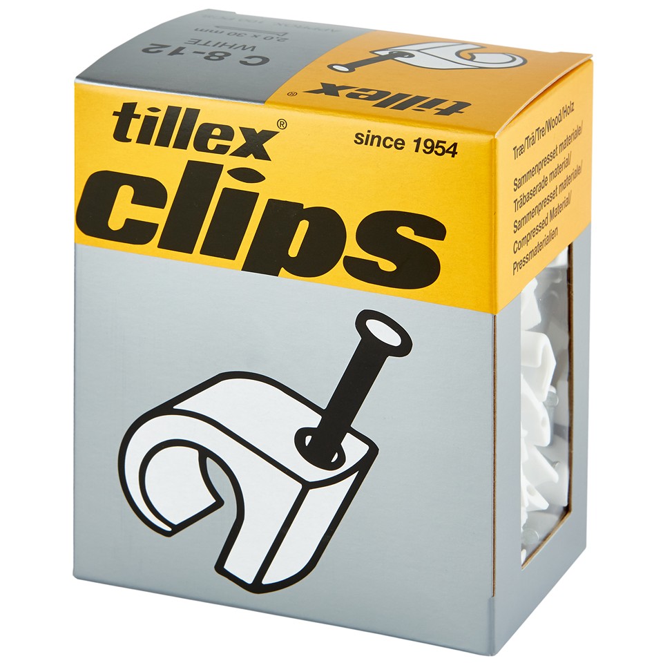 Tillex Clips 8-12mm kabel (spiklängd 30mm) vit 100/pak