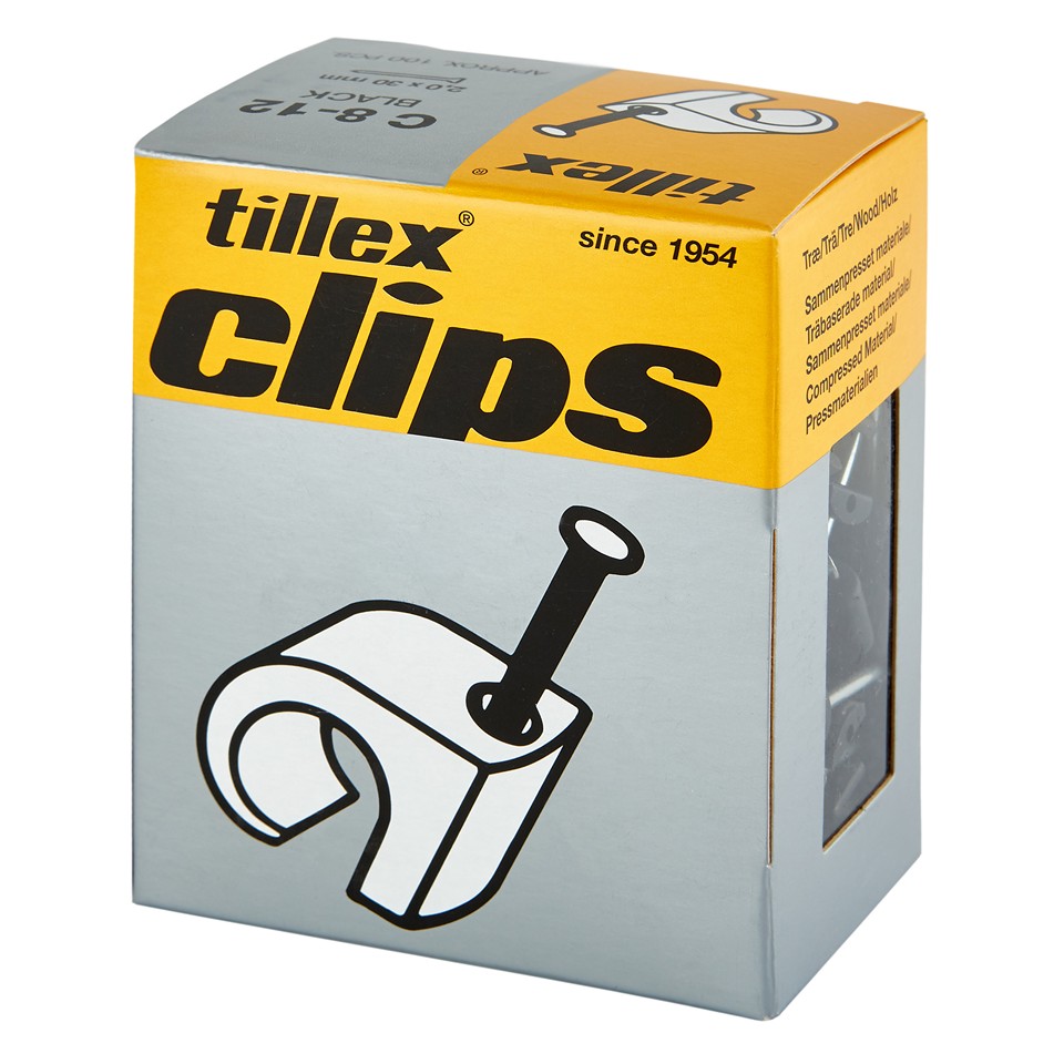 Tillex Clips 8-12mm kabel (spiklängd 30mm) svart 100/pak