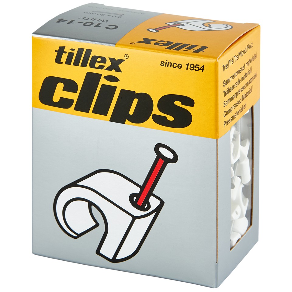 Tillex Clips 10-14mm kabel (spiklängd 30mm) vit (100/pak)