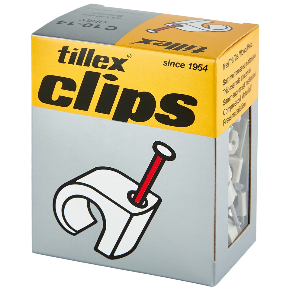 Tillex Clips 10-12mm kabel (spiklängd 30mm) grå 100/pak