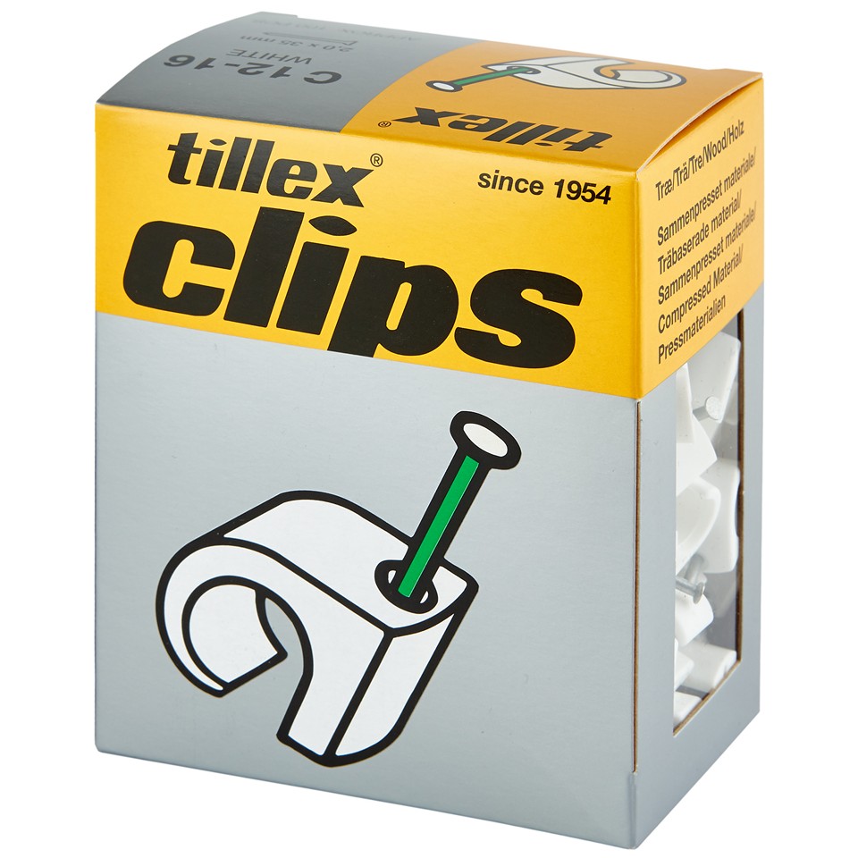 Tillex Clips 12-16mm kabel (spiklängd 35mm) vit (100/pak)