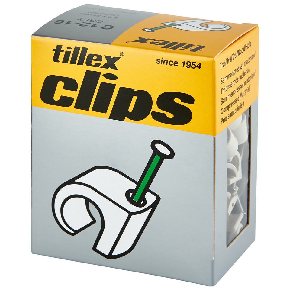 Tillex Clips 12-16mm kabel (spiklängd 35mm) grå (100/pak)