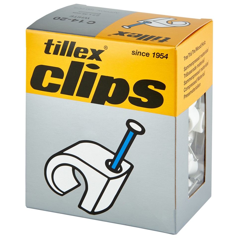 Tillex Clips 14-20mm kabel (spiklängd 35mm) vit 100/pak