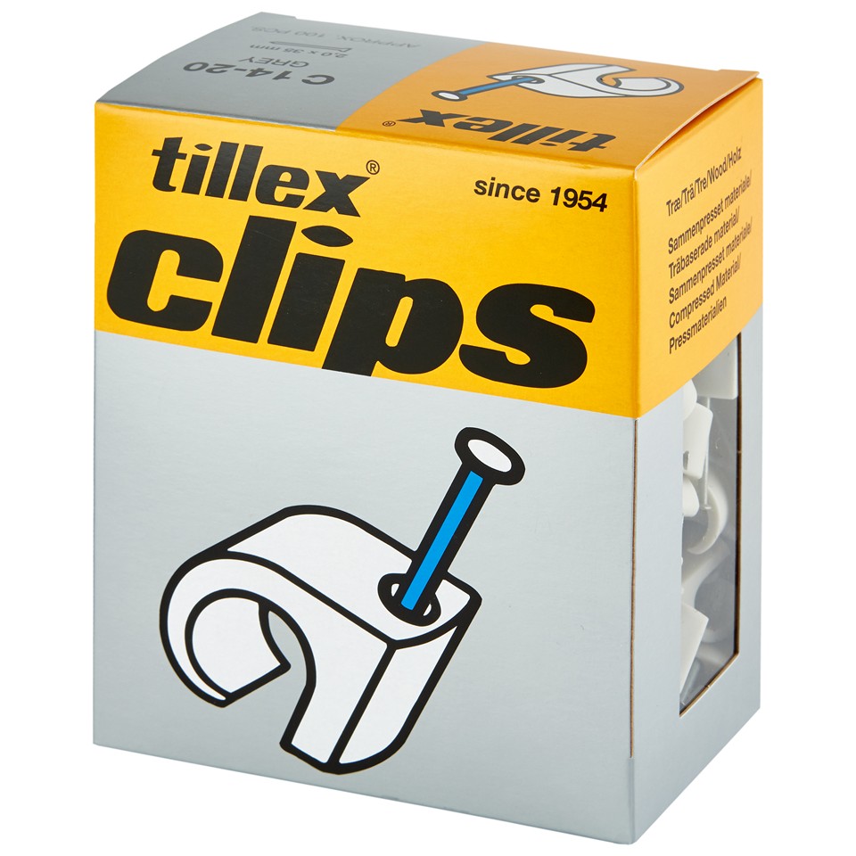 Tillex Clips 14-20mm kabel (spiklängd 45mm) grå (100/pak)