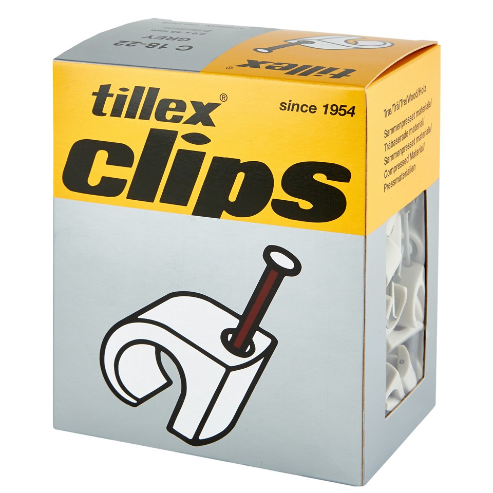 Tillex Clips 18-22mm kabel (spiklängd 55mm) grå (100/pak)