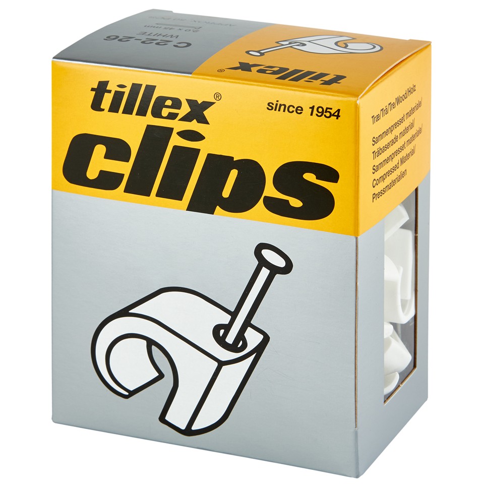 Tillex Clips 22-26mm kabel (spiklängd 45mm) vit (50/pak)