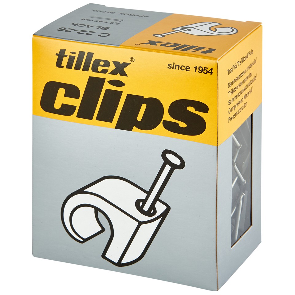 Tillex Clips 22-26mm kabel (spiklängd 45mm) svart (50/pak)