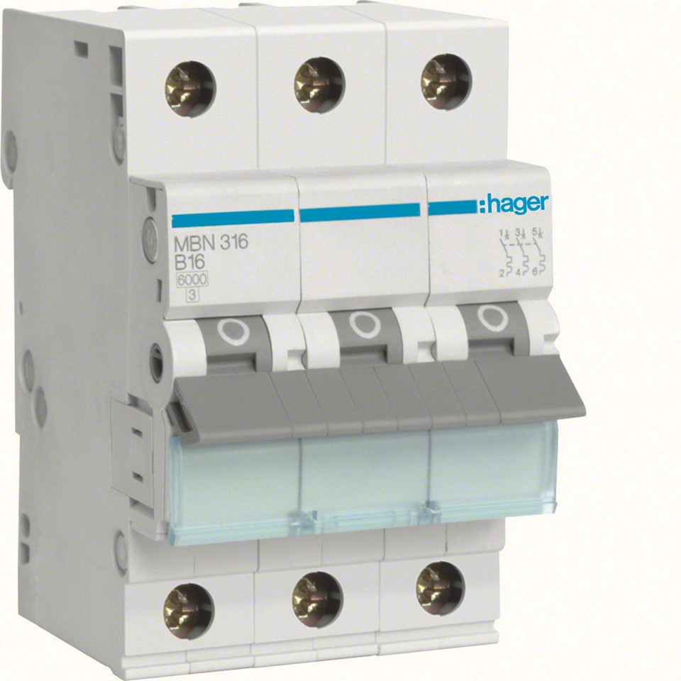 Dvärgbrytare Hager MBN316 16A 3-pol