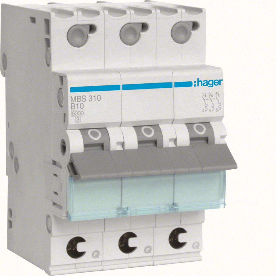 Dvärgbrytare-B 10A MBS310 3pol Quick Connect