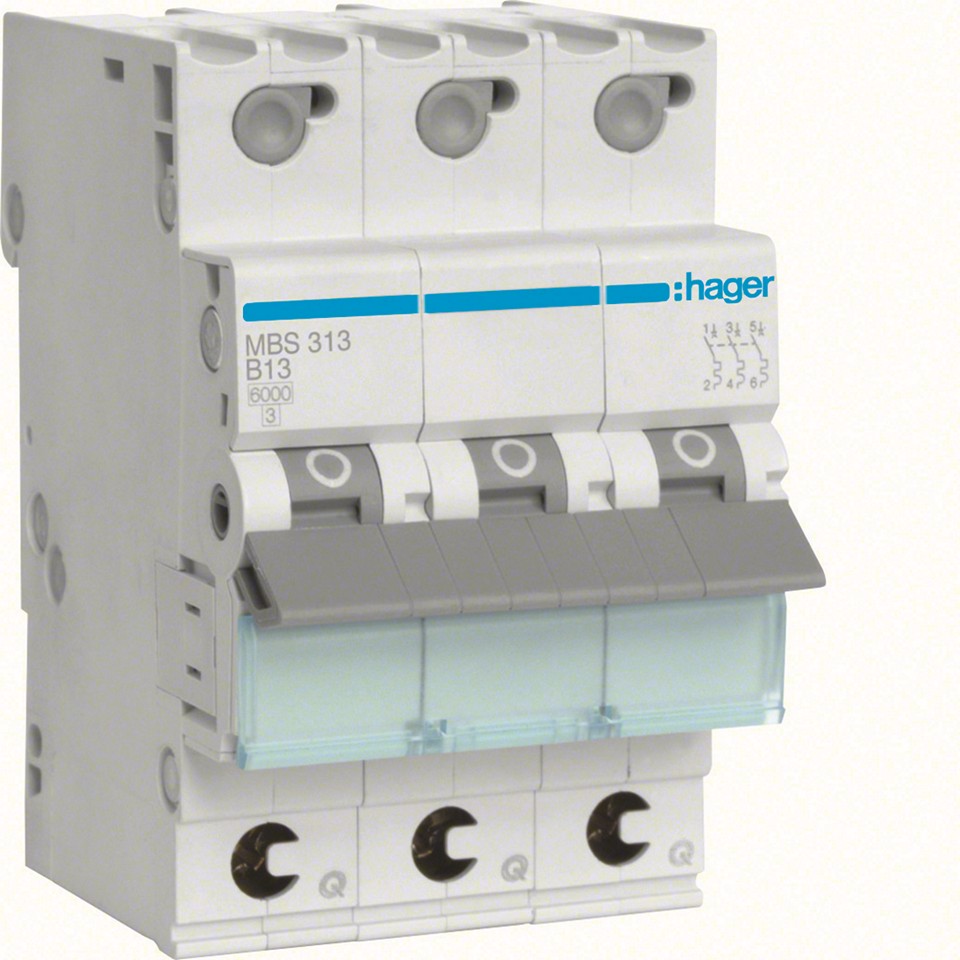 Dvärgbrytare-B 13A MBS313 3pol Quick Connect