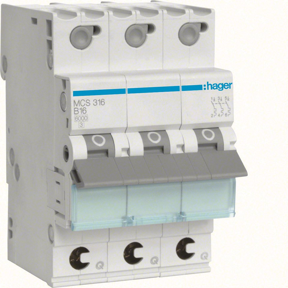 Dvärgbrytare-C 16A MCS316 3pol Quick Connect