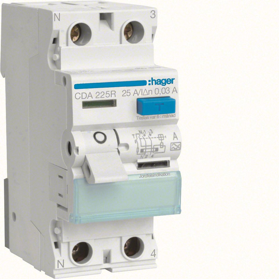 Hager Jordfelsbrytare 2-polig 30mA/25A CDA225R