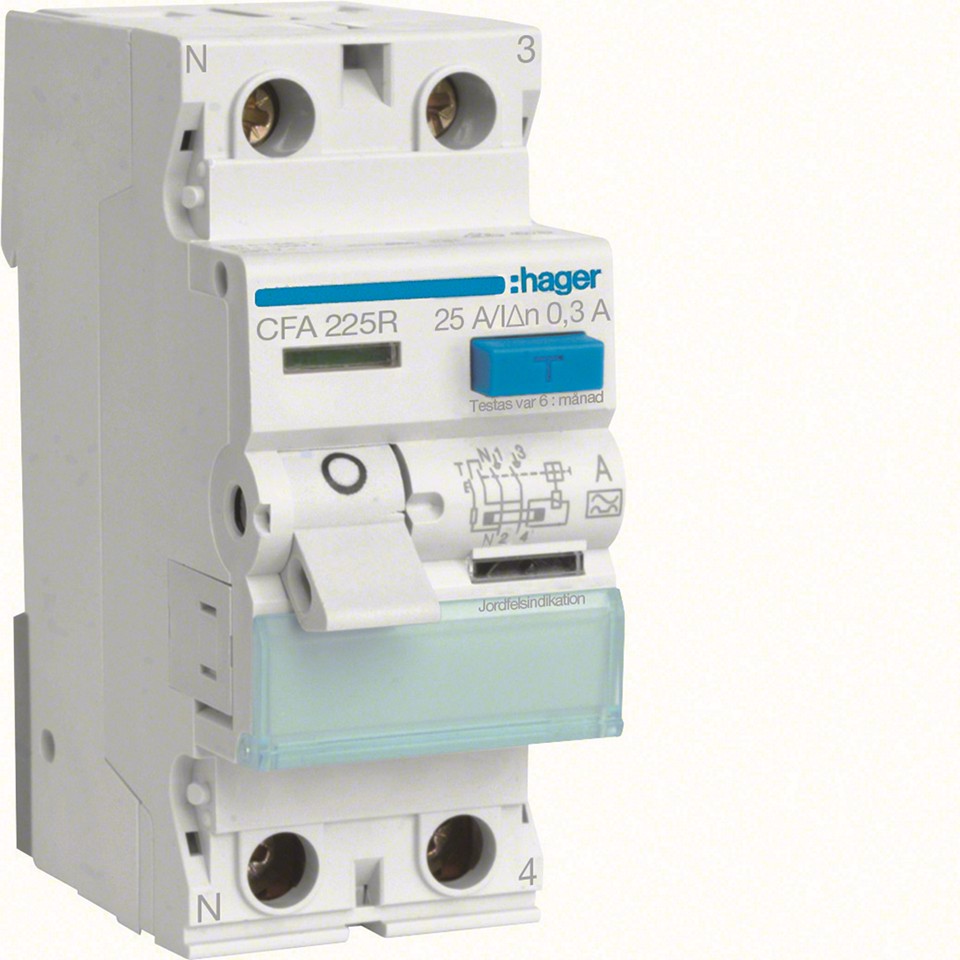 Hager Jordfelsbrytare 2-polig 25A/300mA CFA225R