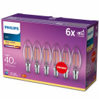 Philips LED Kron Filament 4,3W (40W) E14 2700K 6-pack