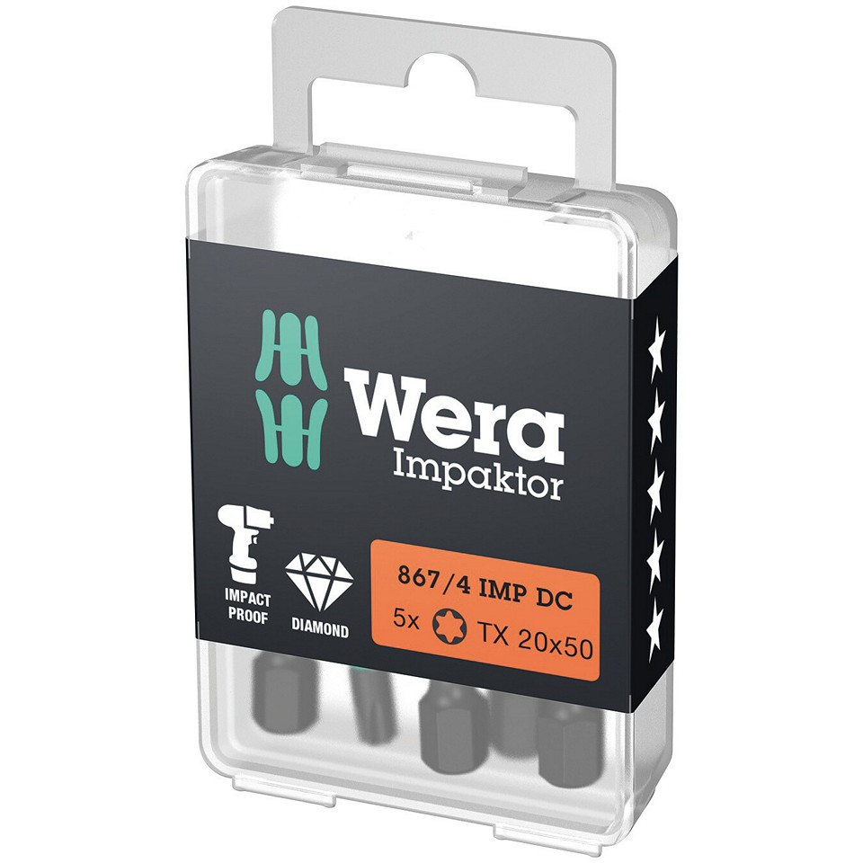 Wera 867/4 IMP DC TORX DIY Impaktor TX 20 x 50 mm 5 delar