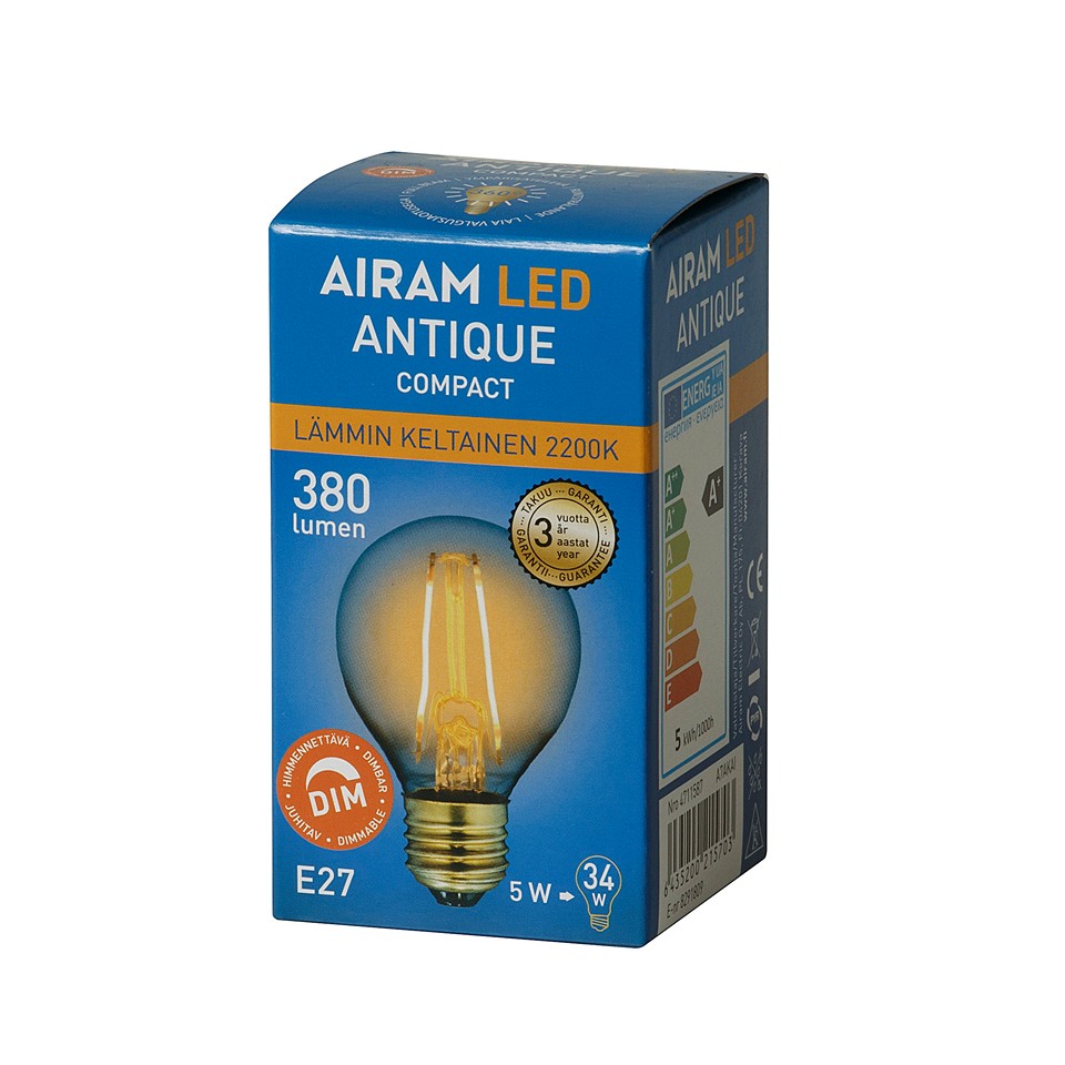 Airam LED Amber Klot 5W 2200K 380lm E27 Dim