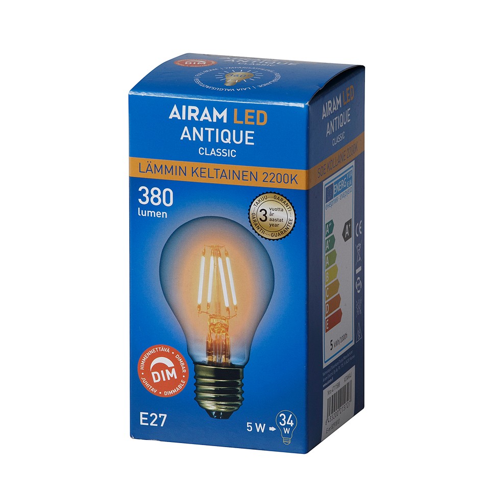 Airam LED Amber Normal 5W 2200K 380lm E27 Dim