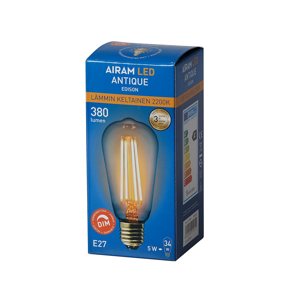 Airam LED Amber Edison 5W 2200K 380lm E27 Dim