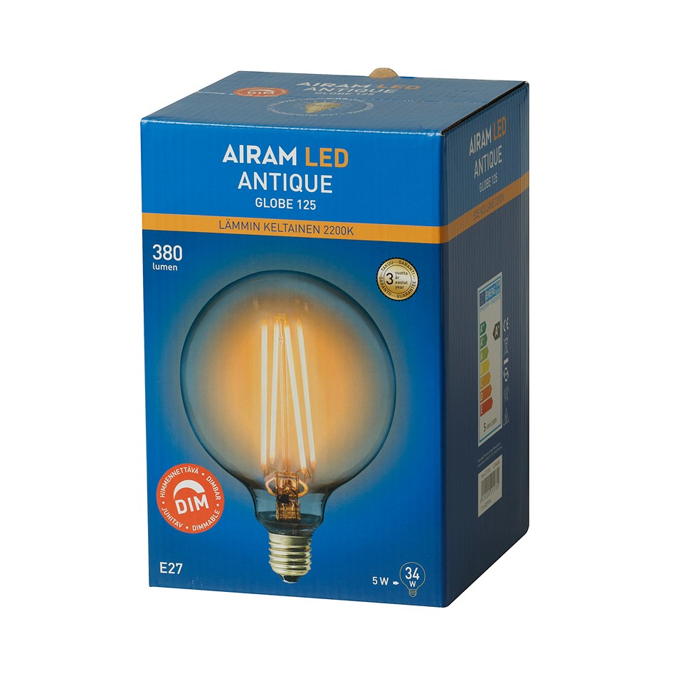 Airam Filament 5W Glob 125mm Dimbar E27 2200K