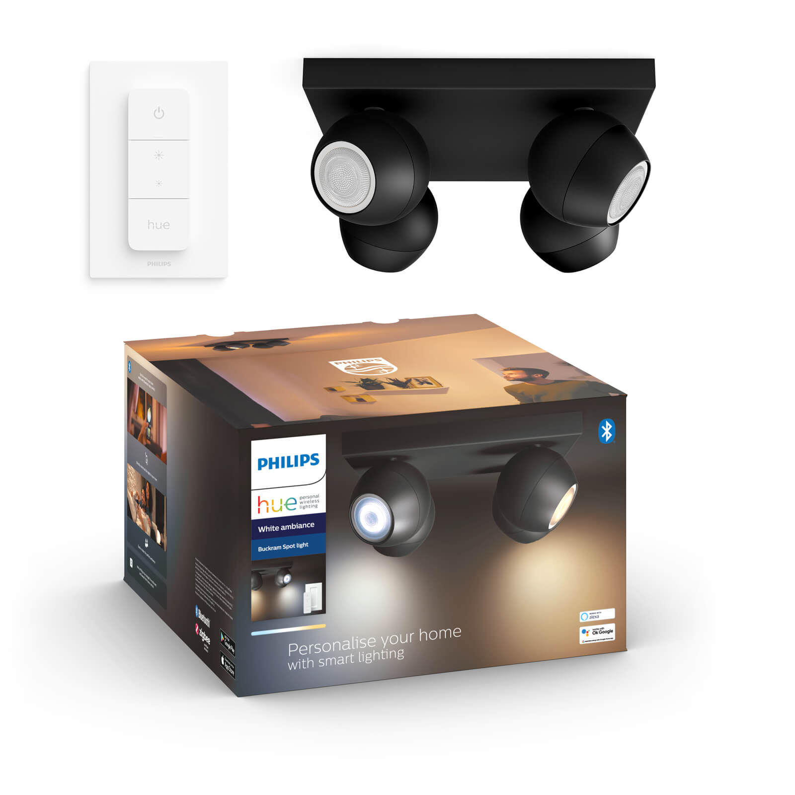 Philips Hue Buckram 4L Taklampa inkl. Dimmerswitch Svart