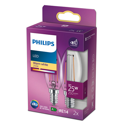 Philips LED Kron Filament 2W (25W) E14 250lm 2700K ND 2-pack