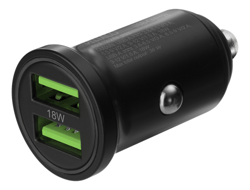 Deltaco 12/24V USB billaddare 2xUSB-A portar 36W