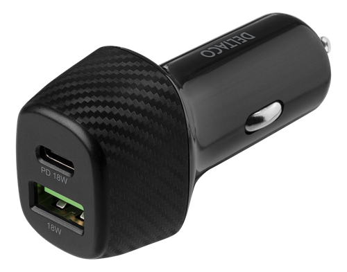 Deltaco 12/24 V USB-A USB-C snabb 36W